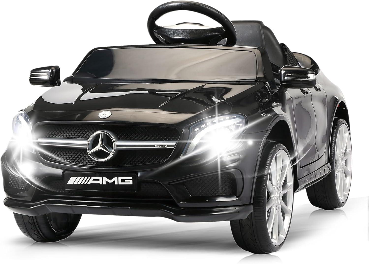 OLAKIDS 12V Electric Kids Ride On Car, Licensed Mercedes Benz GLA45 Toy Car with Remote Control, MP3 Plug, USB, 2 Speeds, LED Lights, Battery Powered Toy Vehicle for Toddler Children (Black)