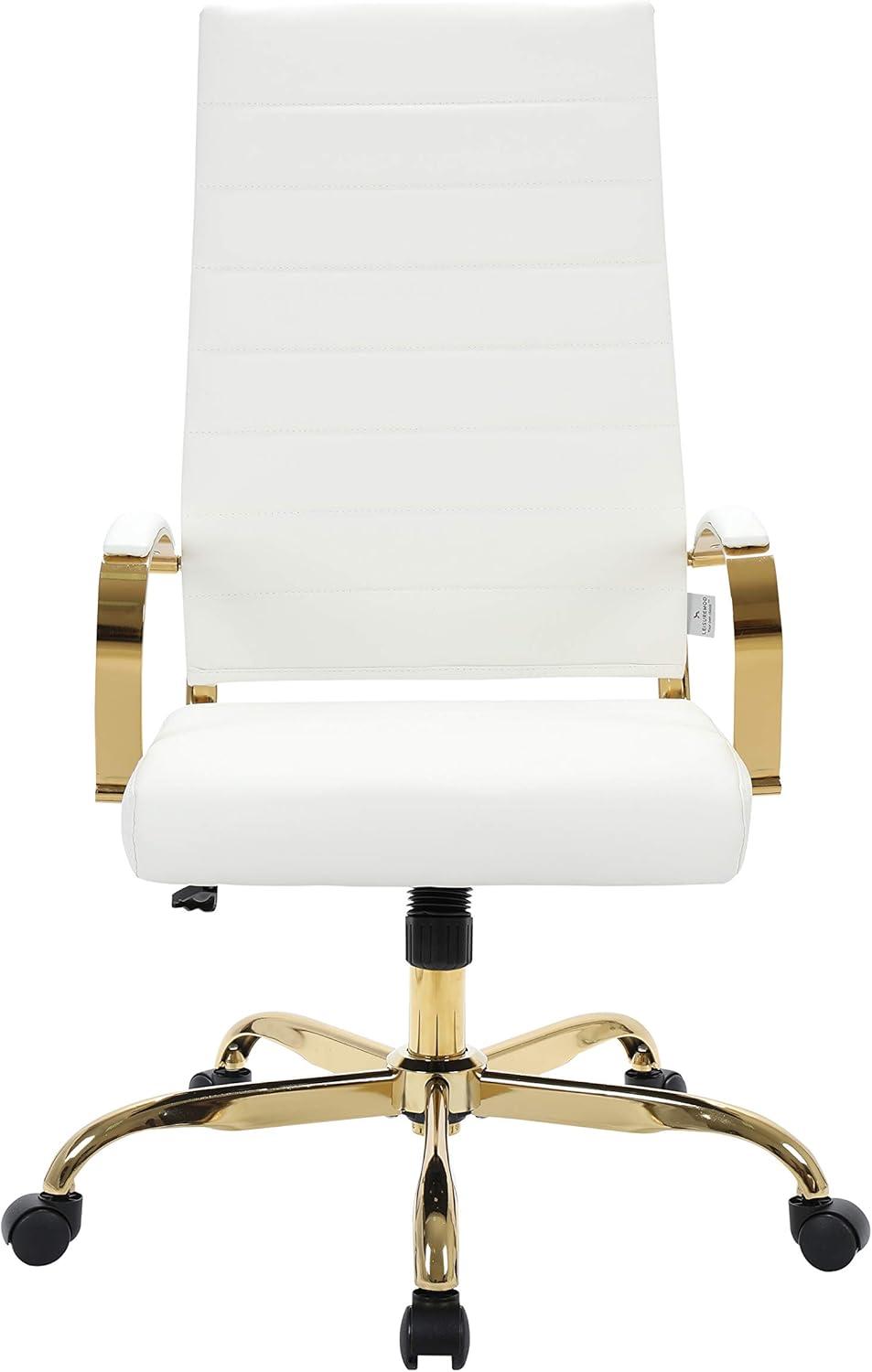 Mid-Century High-Back Swivel Office Chair in White Leather