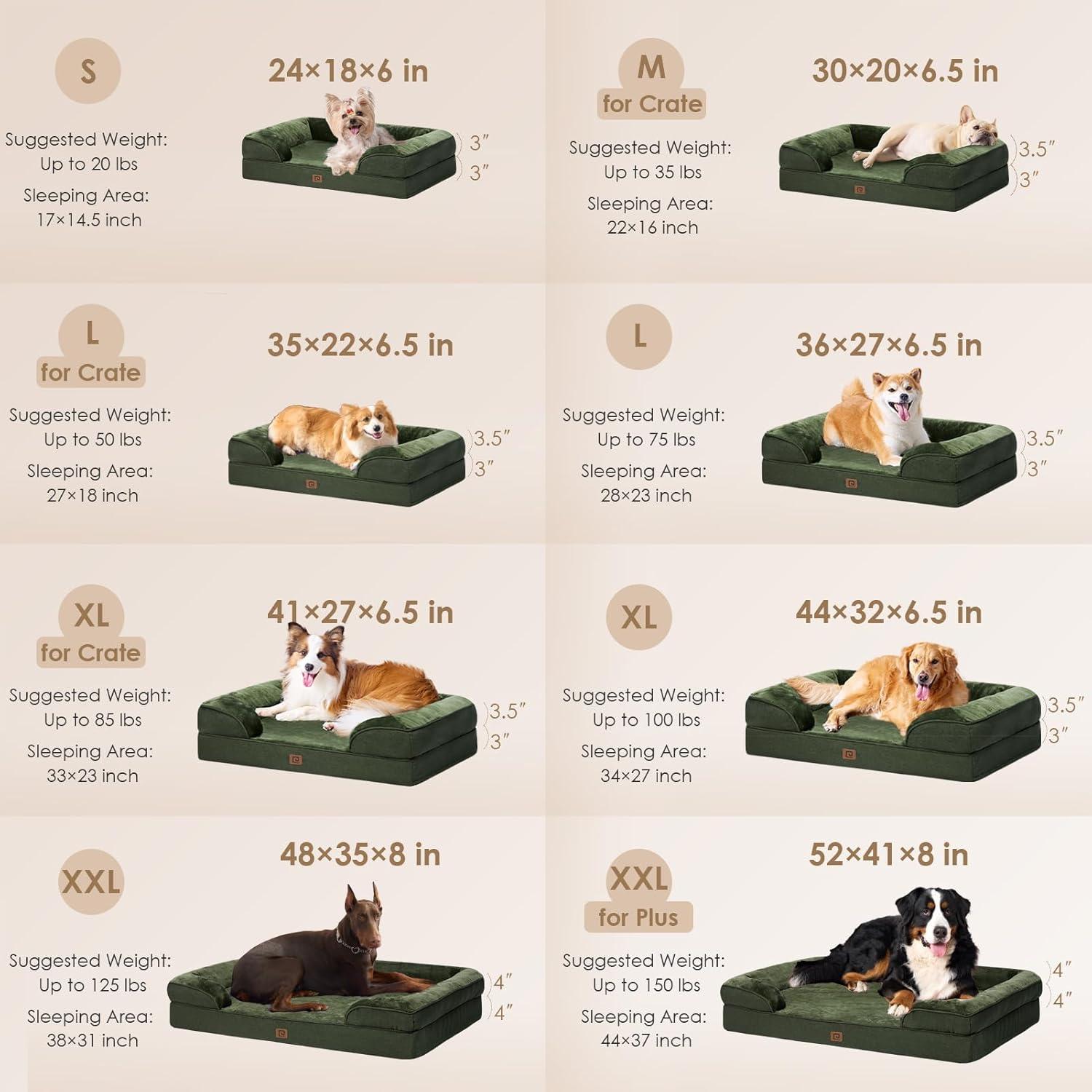 Orthopedic Dog Beds For Extra Large Dogs, Waterproof Memory Foam XL Dog Bed With Sides, Non-Slip Bottom And Egg-Crate Foam Big Dog Couch Bed With Washable Removable Cover, Dark Green
