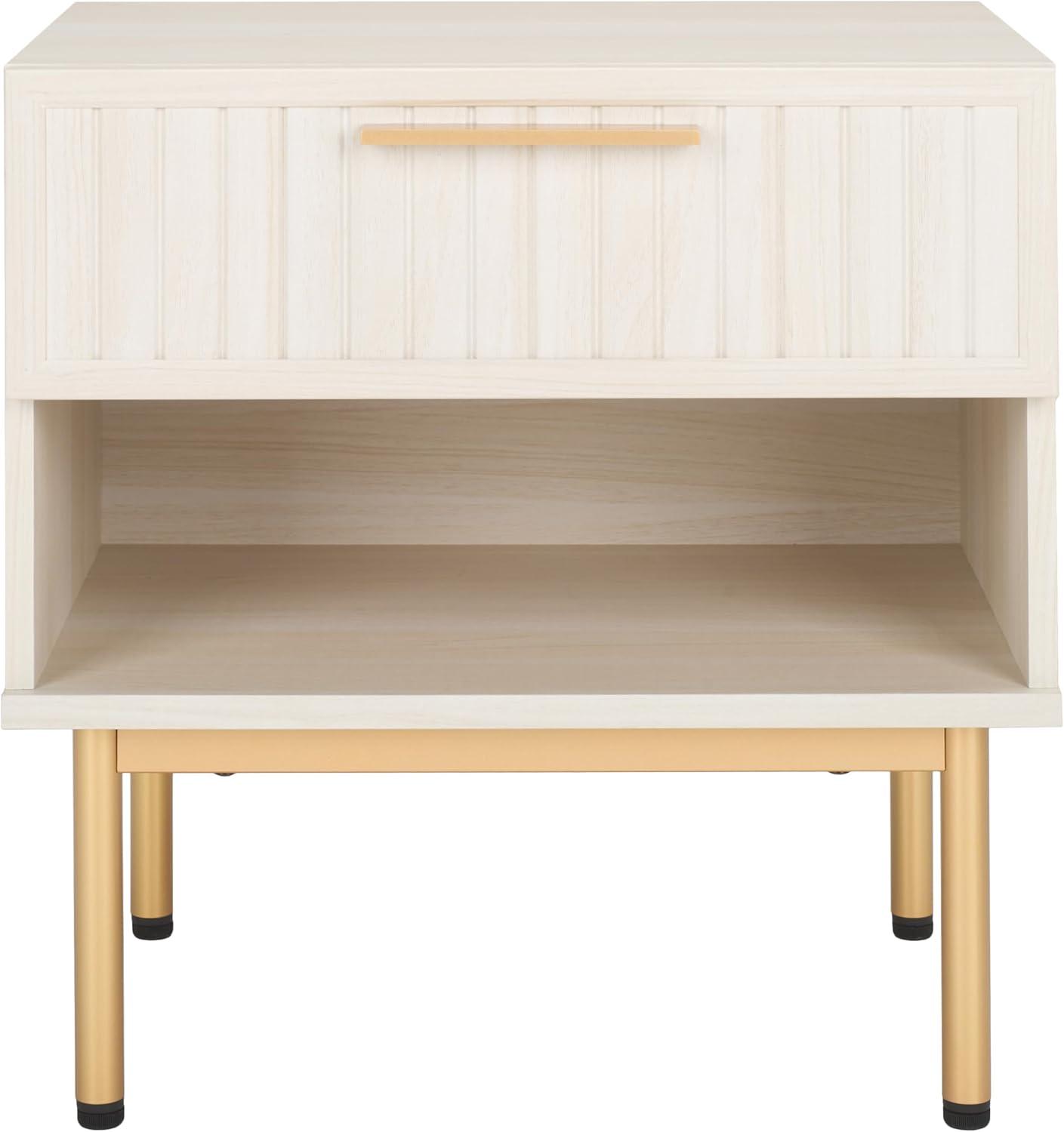 Axelle 1 Drawer Nightstand - Bleached White/Gold - Safavieh