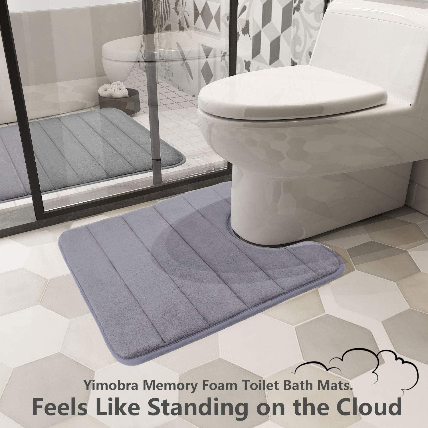 Yimobra Memory Foam Toilet Bath Mat U-Shaped, Commode Contour Rug, Soft and Comfortable, Super Water Absorption, Non-Slip, Thick, Machine Wash and Easier to Dry for Bathroom, 24 X 20 Inches,