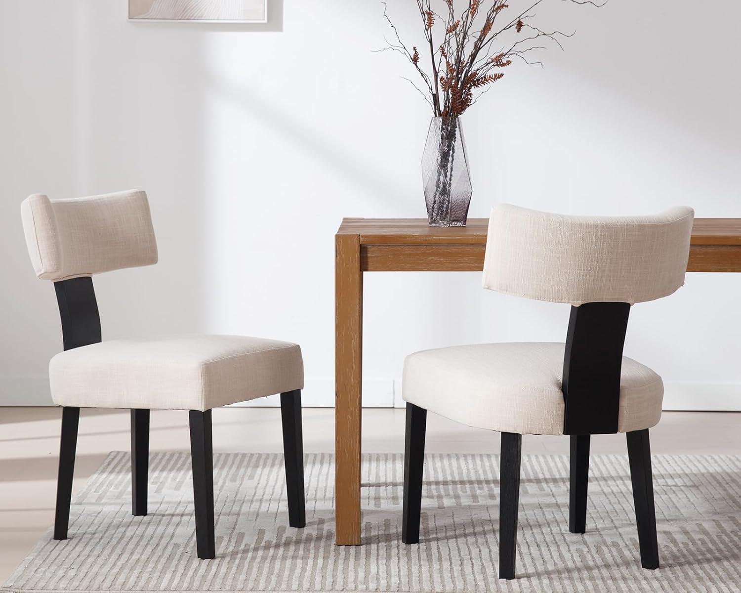 Gracie Oaks Inelda Mid Century Upholstered Dining Chairs Side Chairs Farmhouse Faux Leather Dining Chair with Wood Legs (Set of 2)