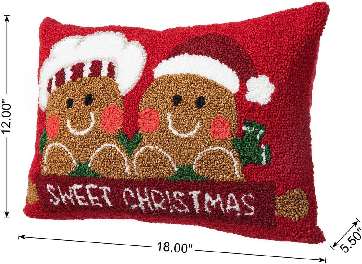 13.75" Red and White Unique Hooked 3D Snowman Pillow