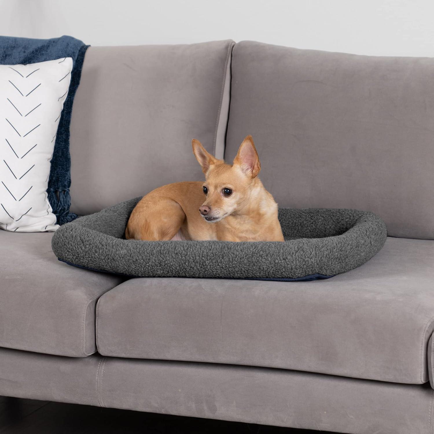 FurHaven Faux Lambswool Crate Bolster Pet Bed