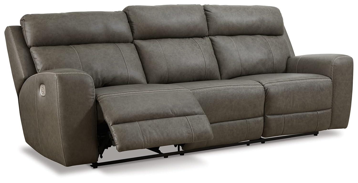 Roman 102'' Smoke Gray Faux Leather Power Reclining Sofa