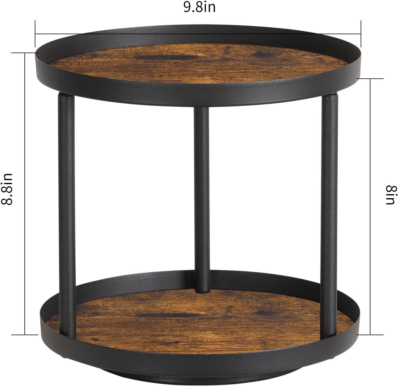 Rustic Brown 2-Tier Revolving Wooden Countertop Organizer