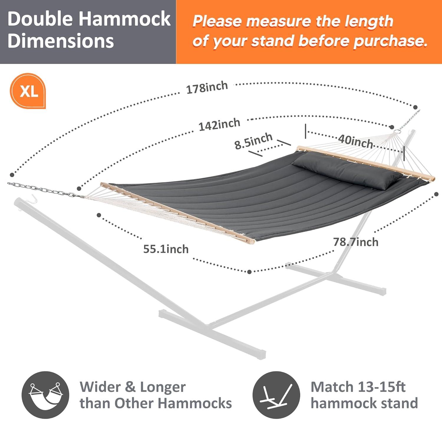 Heavy Duty Hanging Tree Hammock for Two with Large Soft Pillows Grey