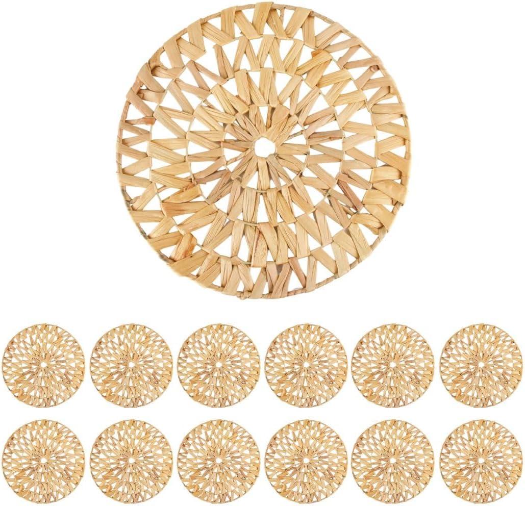Koyal Wholesale Woven Placemats Set of 12, 14.8" Round Boho Placemats, Water Hyacinth Placemats, Farmhouse Place Mats, Wicker Placemats
