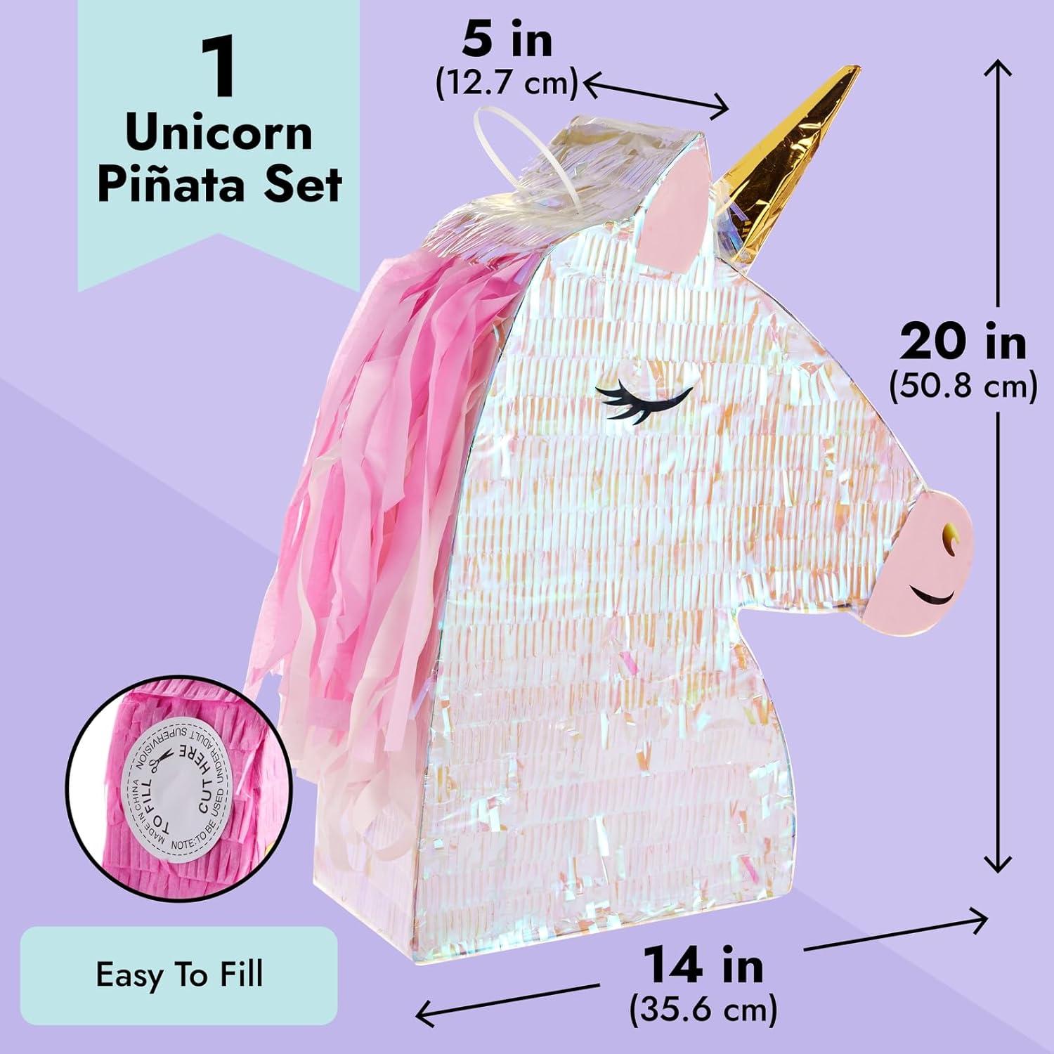 Blue Panda Large Unicorn Pinata Kit with Blindfold and Stick for Girls Birthday Party, 14 x 20 x 5 In, 3 Pieces
