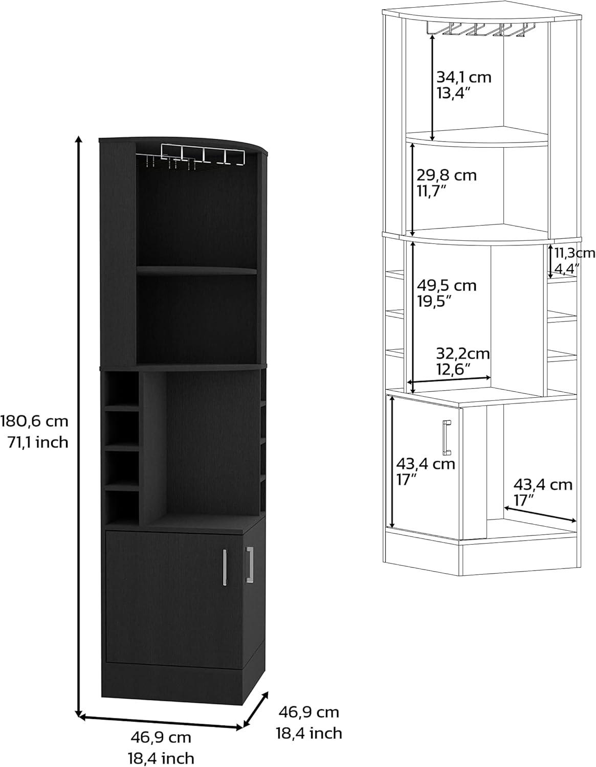 Depot E-Shop Corner Bar Cabinet, Double Door Cabinet, Glass Rack, Eight Built-in Wine Rack