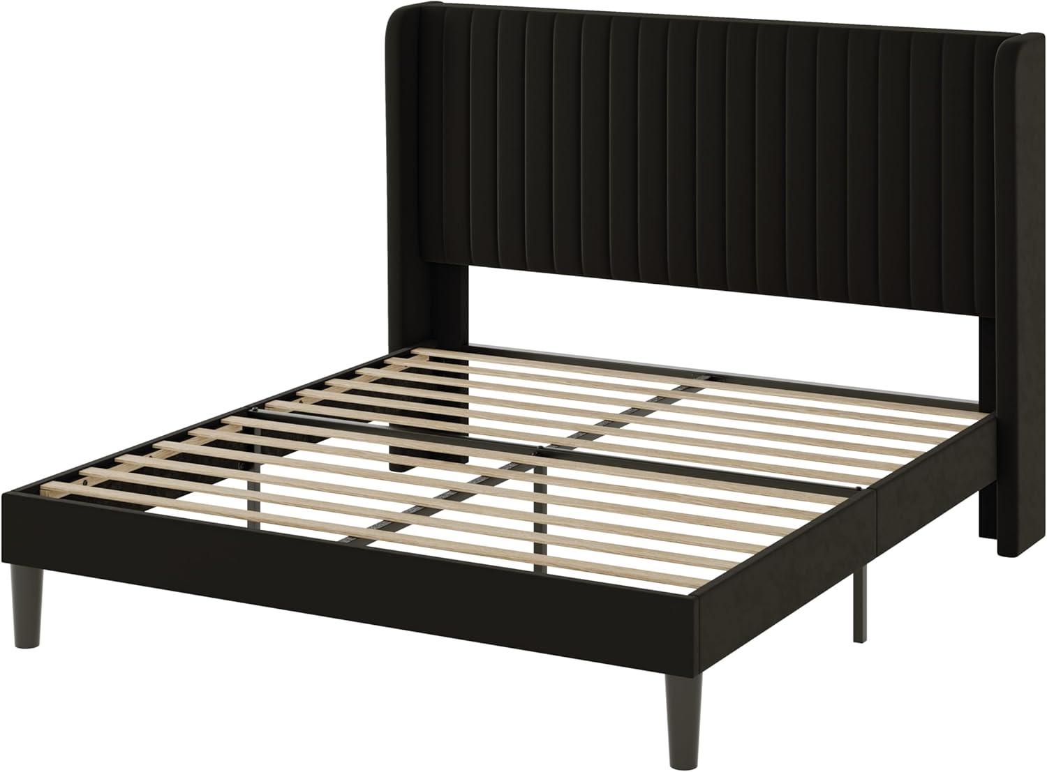 Willa Arlo™ Interiors Candler Velvet Upholstered Platform Bed with Wingback Headboard and Wooden Slats