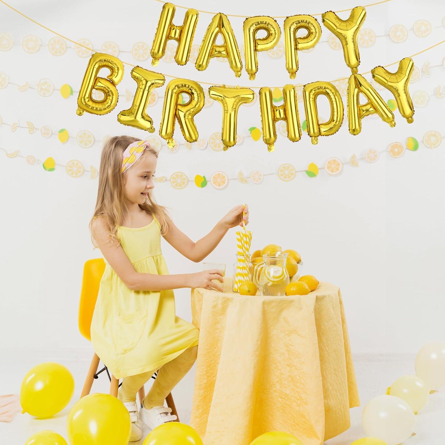 Happy Birthday Balloon Banner Party 16 Inch 3D Aluminum Foil Balloon kit Birthday Party Decor - gold