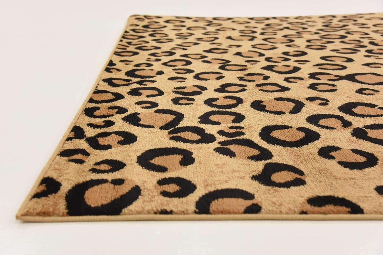 Unique Loom Wildlife Collection Area Rug - Leopard (7' 10" Square Light Brown/Black)