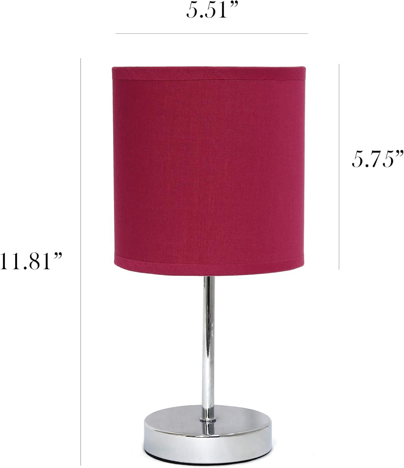 Simple Designs 11.81" Basic Chrome Mini Table Lamp with Fabric Shade, Wine Red