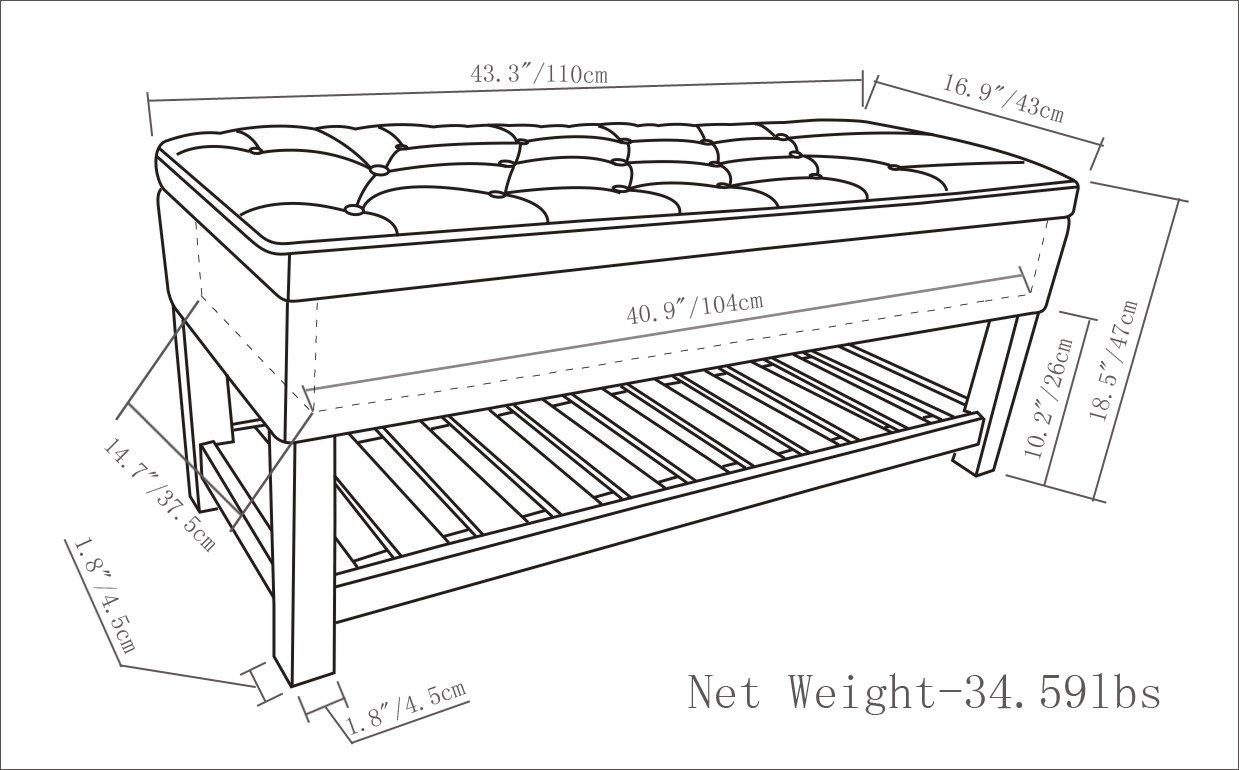 Simpli Home Lomond 44"W Tufted Ottoman Bench with Solid Wood Frame