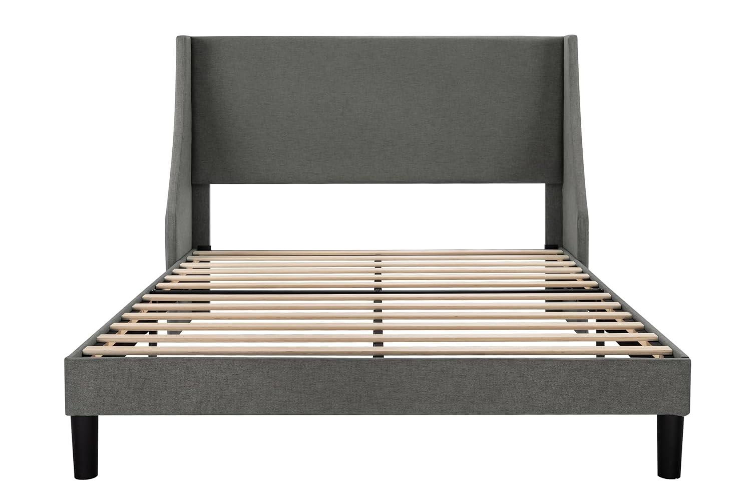 Allewie Base de Cama con Plataforma Tapizada en Tela de Tamaño Full con Cabecera con Respaldo Lateral, Gris Oscuro
