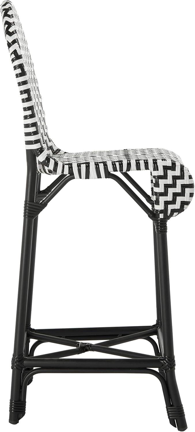 Tilden Black and White Rattan Indoor/Outdoor Bar Stool