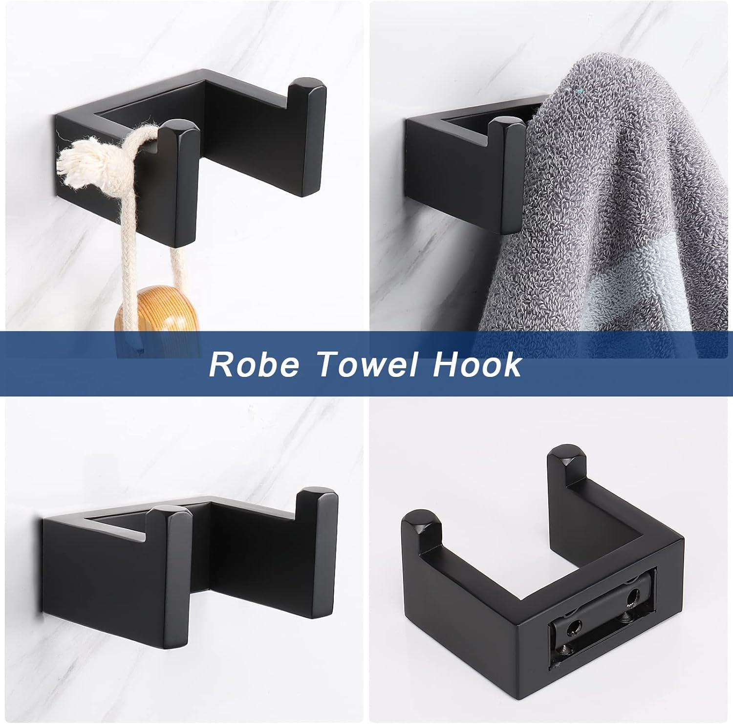 Bathroom Hardware Accessories Set, Matte Black 4-Piece Bathroom Hardware Set including Towel Bar,Towel Holder, Toilet Paper Holder, Towel Hook,Stainless Steel Bath Towel Bar Set