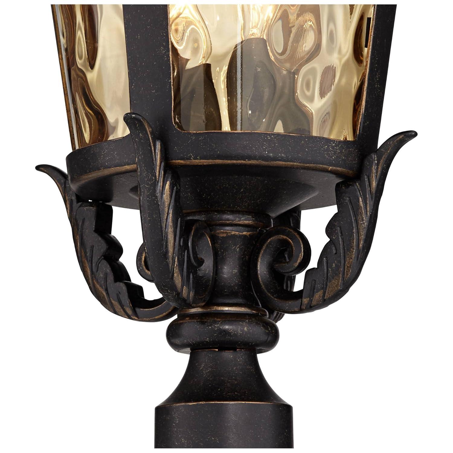 John Timberland Casa Marseille Vintage Outdoor Post Light Veranda Bronze with Pier Adaptor 28" Champagne Glass for Exterior Barn Deck House Porch Yard
