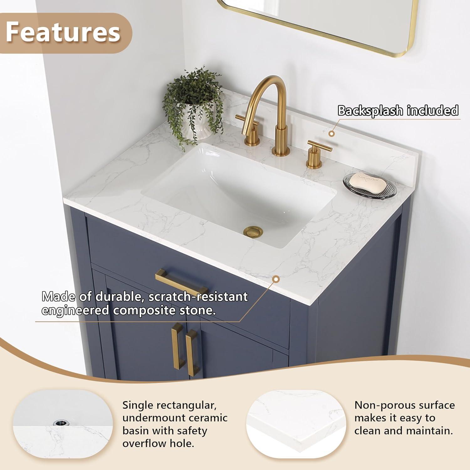 Ceres 31" Engineered Stone Single Bathroom Vanity Top with Sink