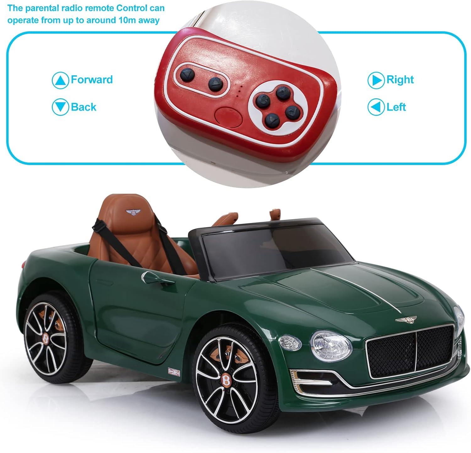 Dazone 12V Bentley Style Kids Ride on Truck Car, Manual/ Parental Remote Control Modes Truck Vehicle with Headlights, MP3 Port, Music for Children(Green)