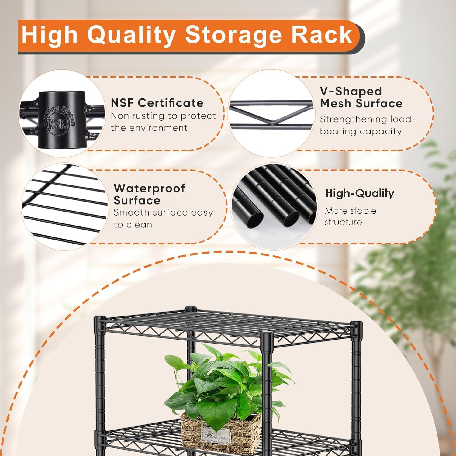4-Tier Metal Storage Shelving, Adjustable Shelves Unit Heavy Duty Standing Shelf Organizer for Kitchen, Closet, Pantry, Garage, Bathroom, Laundry