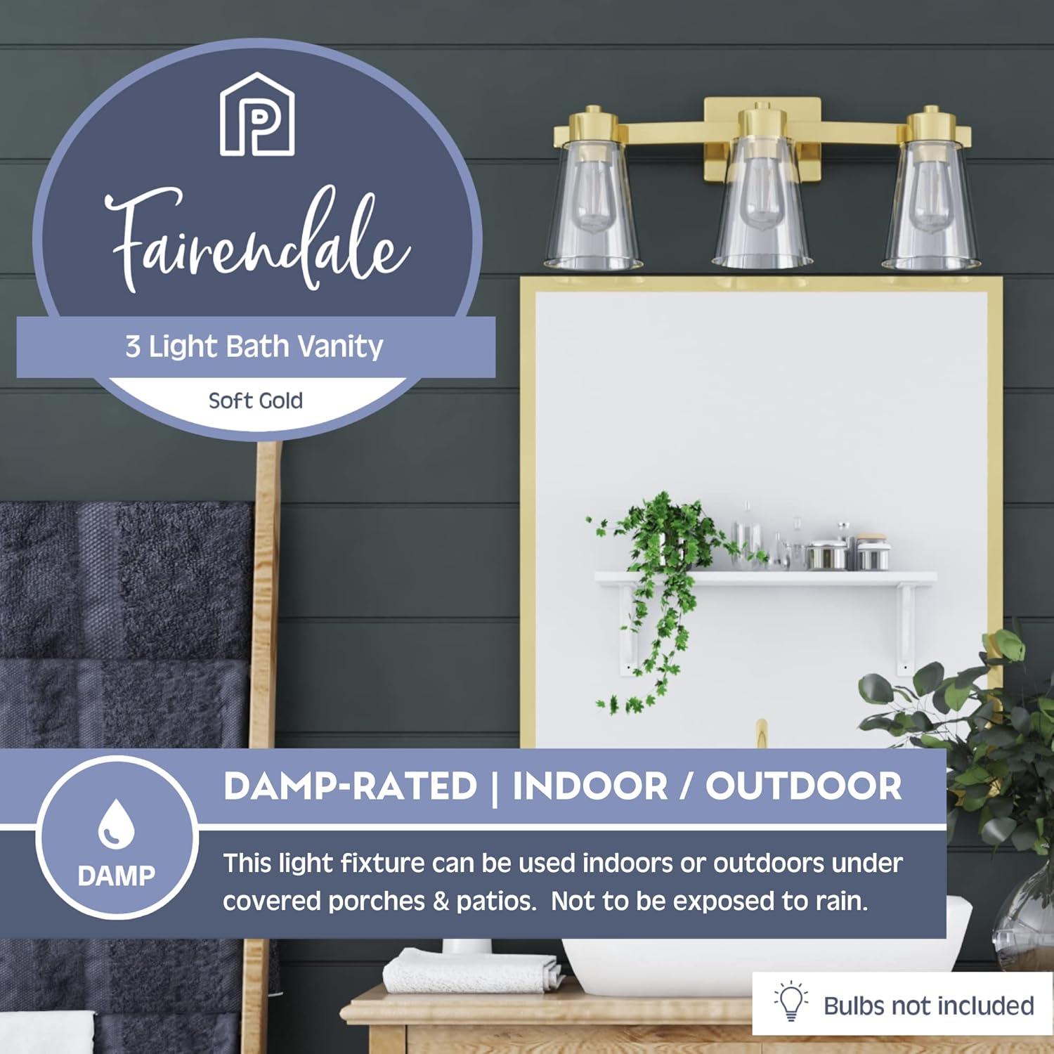 Prominence Home Fairendale 3-Light Soft Gold Bathroom Vanity Light with Clear Glass Shade