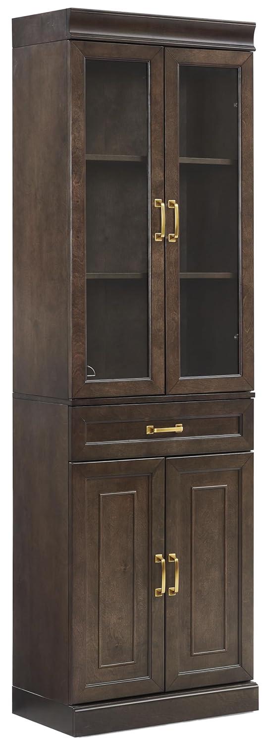 Crosley 78" Stanton Glass Door Kitchen Storage Pantry Cabinet Coffee: Traditional Style, Adjustable Shelves