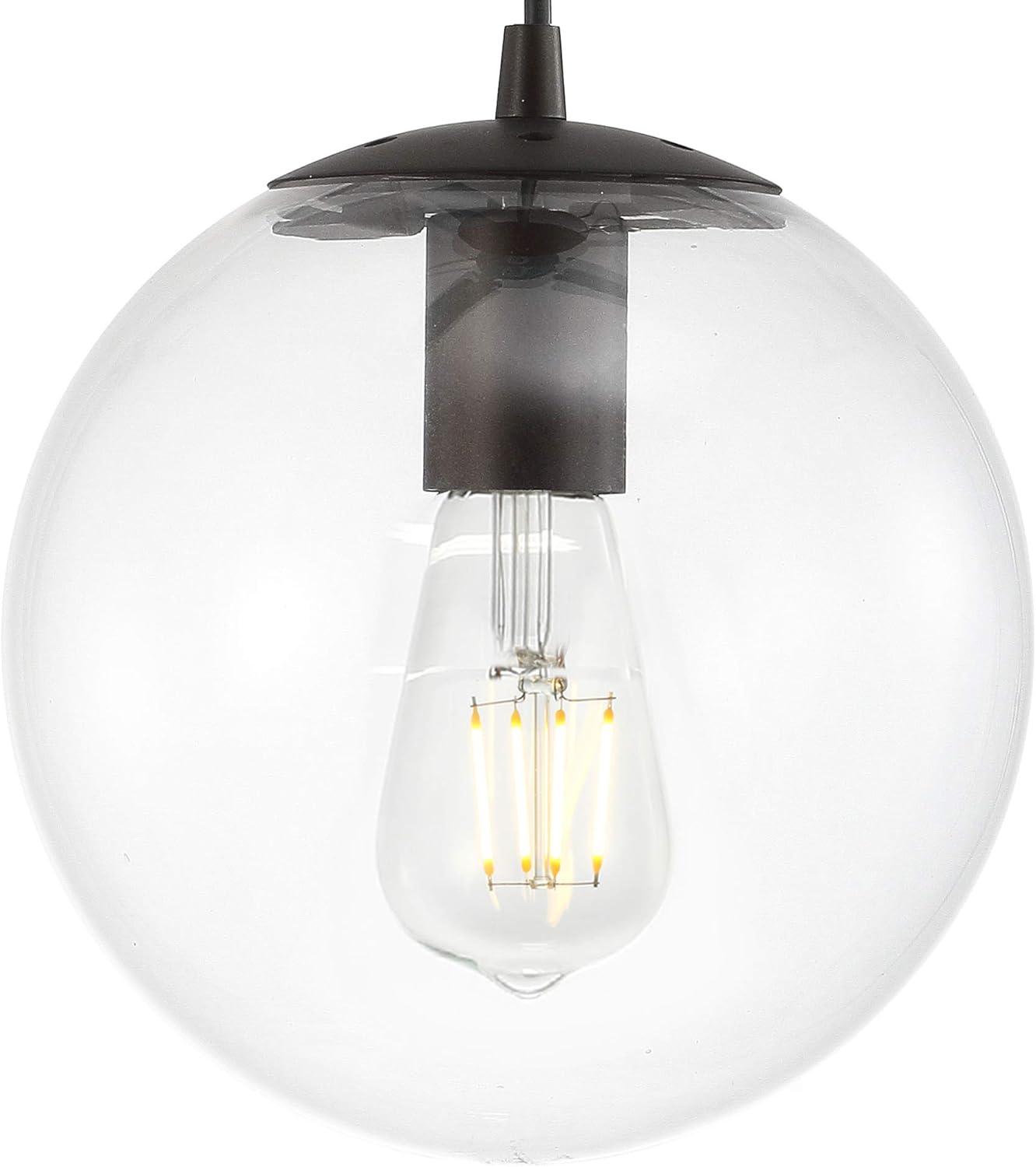 Bleecker 7.75" Metal/Glass Globe LED Pendant, Clear/Oil Rubbed Bronze