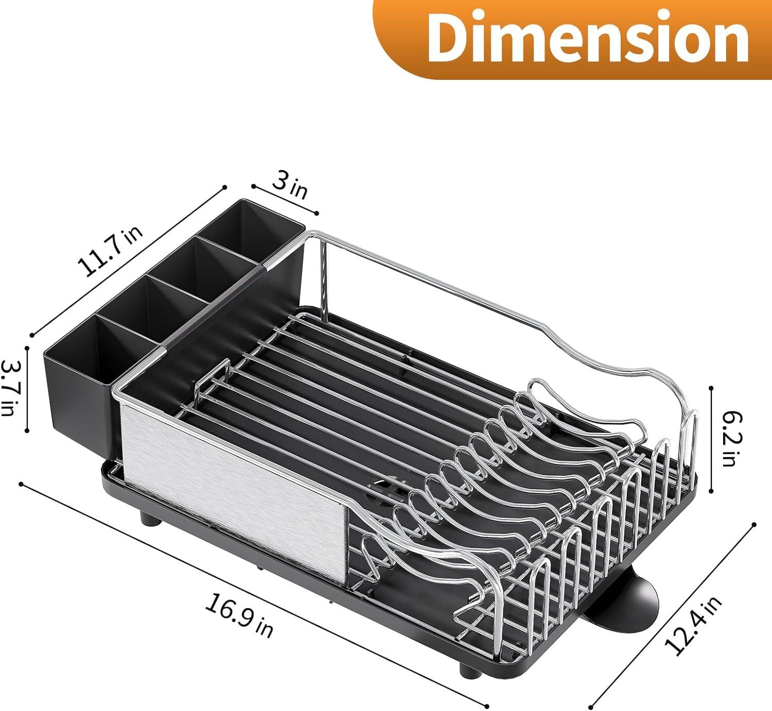 Dish Drying Rack - 304 Large Stainless Steel Dish Drainer for Kitchen Counter, Multifunctional Rust Resistant Kitchen Organizer and Easy Cleaning Storage Rack with Cutlery Holder Drip Tray