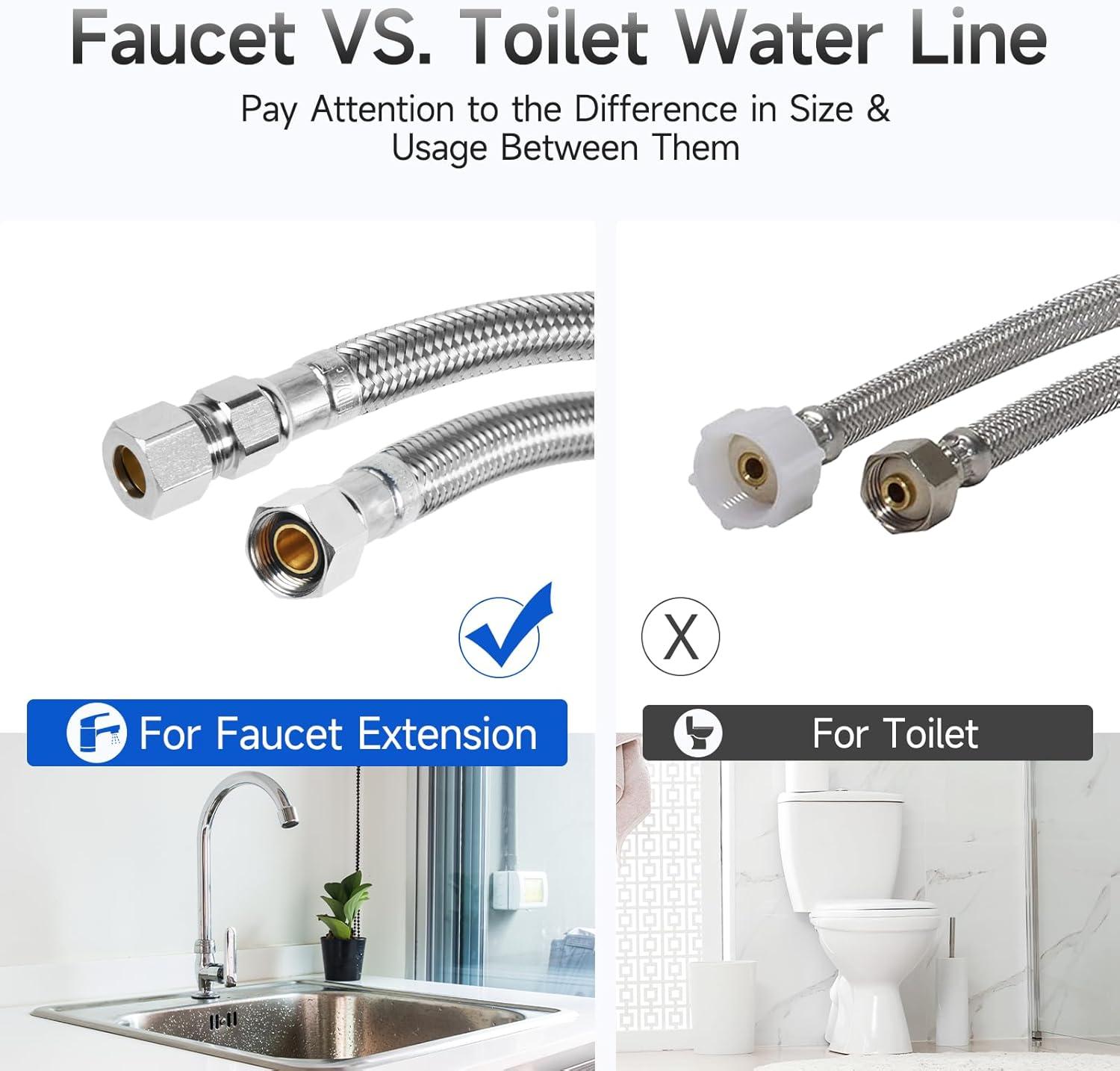 12" Faucet Supply Line Extension, 3/8" Male Comp x 3/8" Female Comp Stainless Steel Faucet Extension Hose Connector for Large Sink Longer Distance Extention, 1 Pack