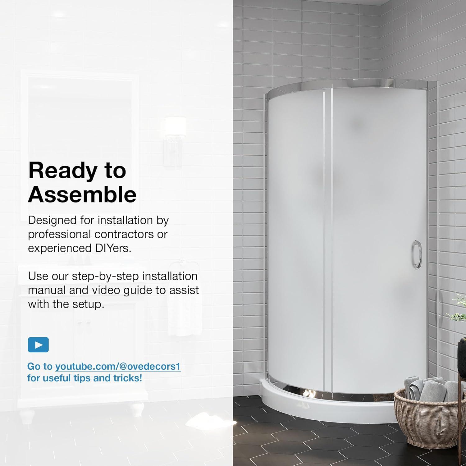 Ove Decors OVE Decors Breeze 35 in. Round Shower Kit w/ Frosted, Base, Wall 15SKA-BREF34-BLKAC