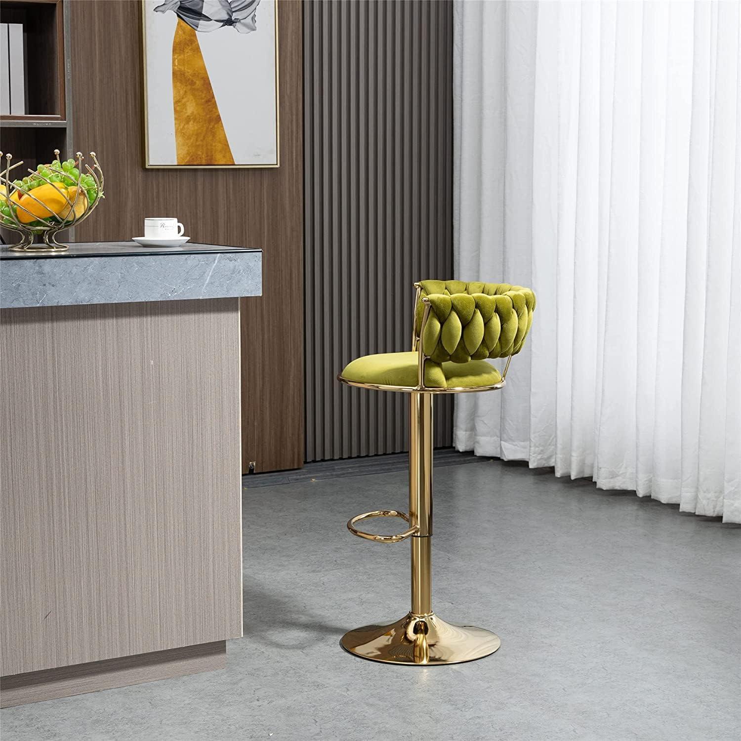 Kakotito 360° Velvet Swivel Bar Stools with Low Back & Footrest, Adjustable Counter Barstools, Silver Bar Stool (Set of 2 - Silver Version, Pink)