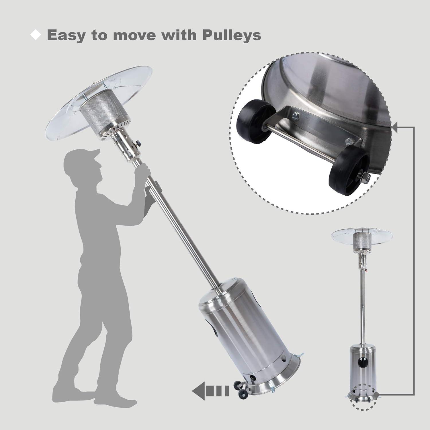 47,000 BTU Stainless Steel Propane Outdoor Patio Heater with Wheels