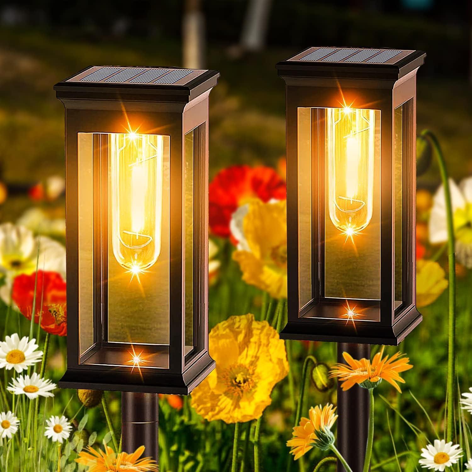 Solar Pathway Lights Outdoor,6 Pack Solar Lights Outdoor Waterproof,Pathway Lights Solar Powered for Garden Walkway Sidewalk Backyard Lawn Yard Decoration(Warm White)