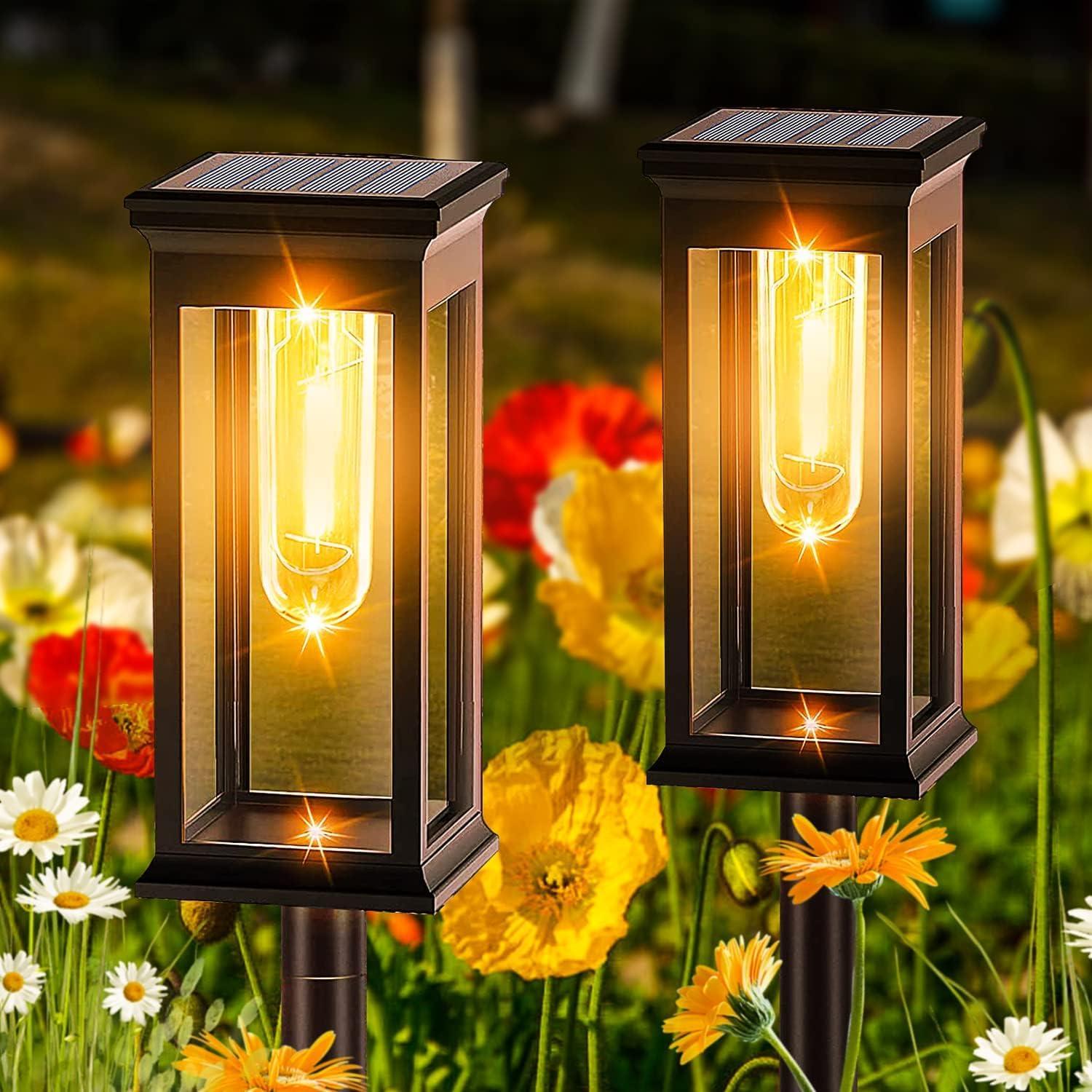 Solar Pathway Lights Outdoor,6 Pack Solar Lights Outdoor Waterproof,Pathway Lights Solar Powered for Garden Walkway Sidewalk Backyard Lawn Yard Decoration(Warm White)