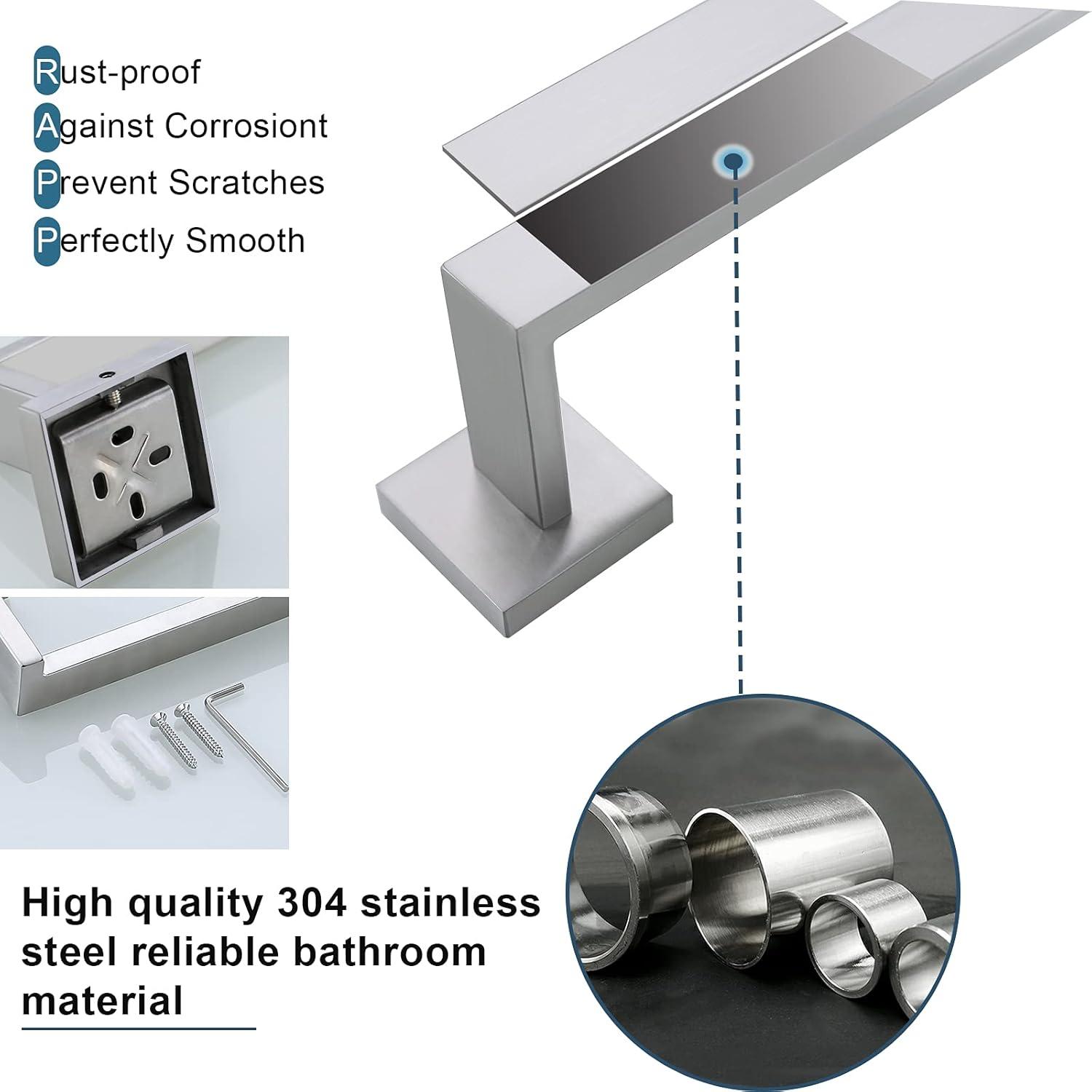 Brushed 4-Piece Bathroom Hardware Set Premium Stainless Steel Bath Towel Bar Sets Wall Mounted Bathroom Toilet Paper Holder with Shelf Set, 23.6 Inch