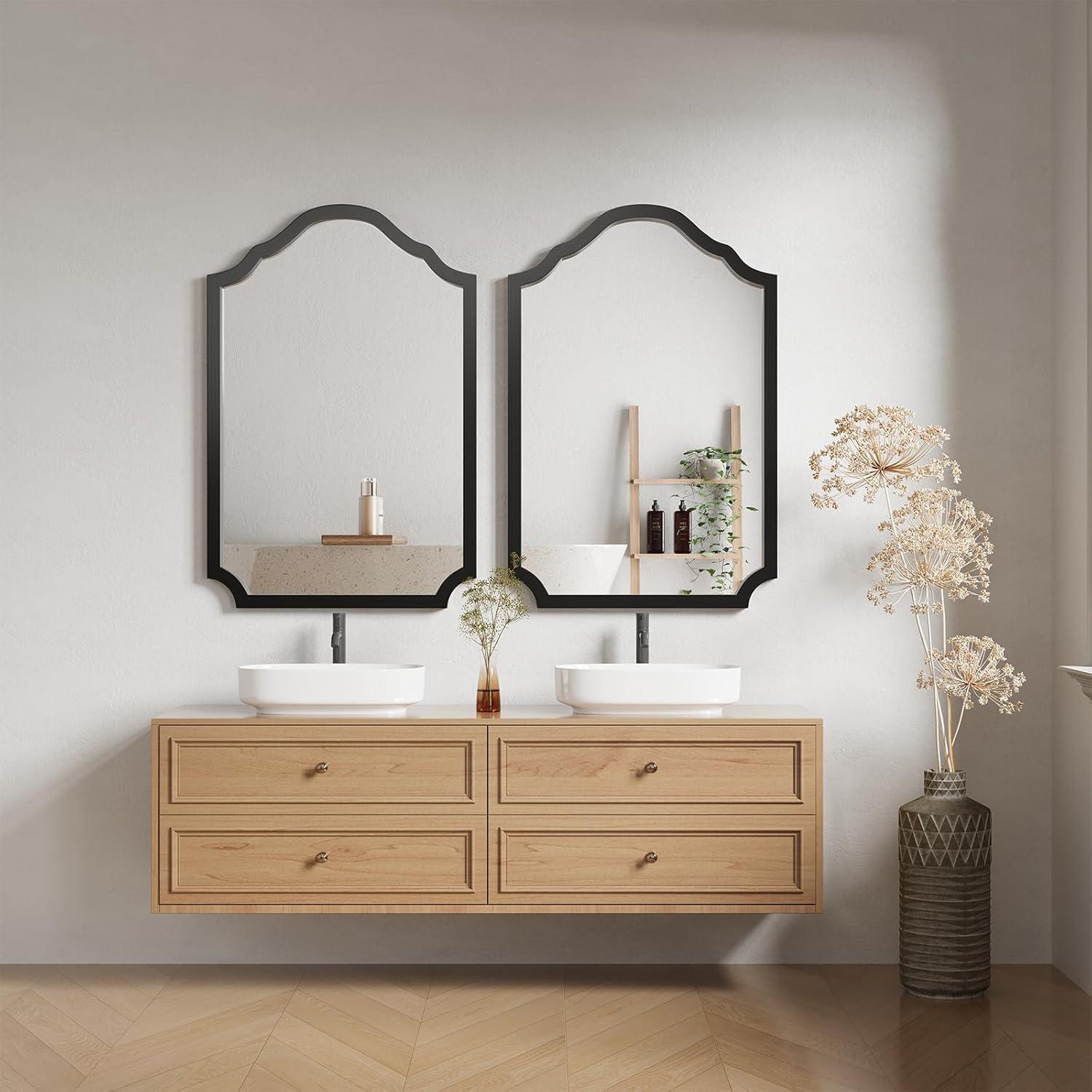 Funtouch Irregular Wall Mirrors 24"x 36" Cloud Shaped Mirrors for Bathroom, Aluminum Alloy Frame Black