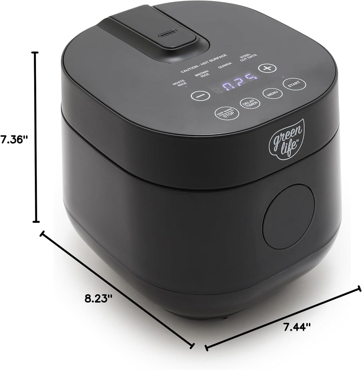 Black 4-Cup Digital Ceramic Nonstick Rice Cooker