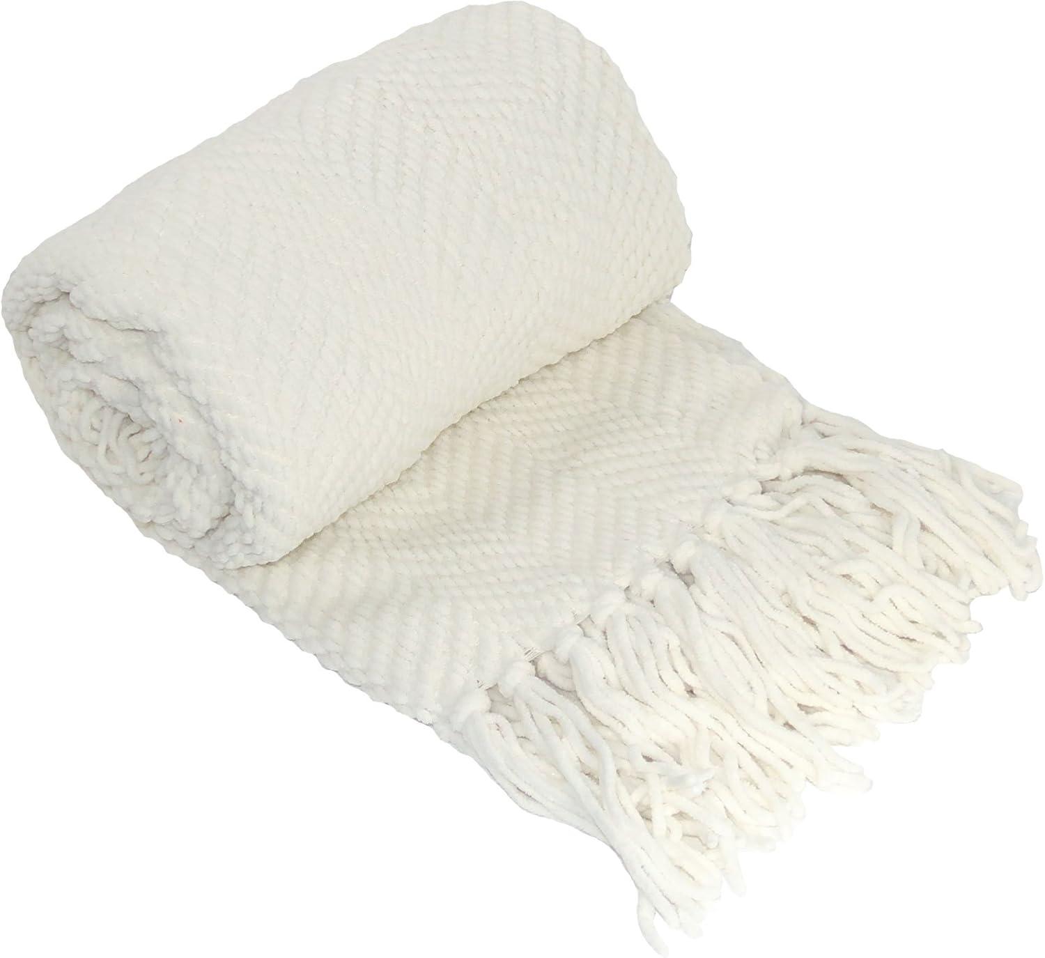 Home Soft Things Reversible Tweed Throw Blanket, Super Soft & Cozy - Antique White, 60x80"