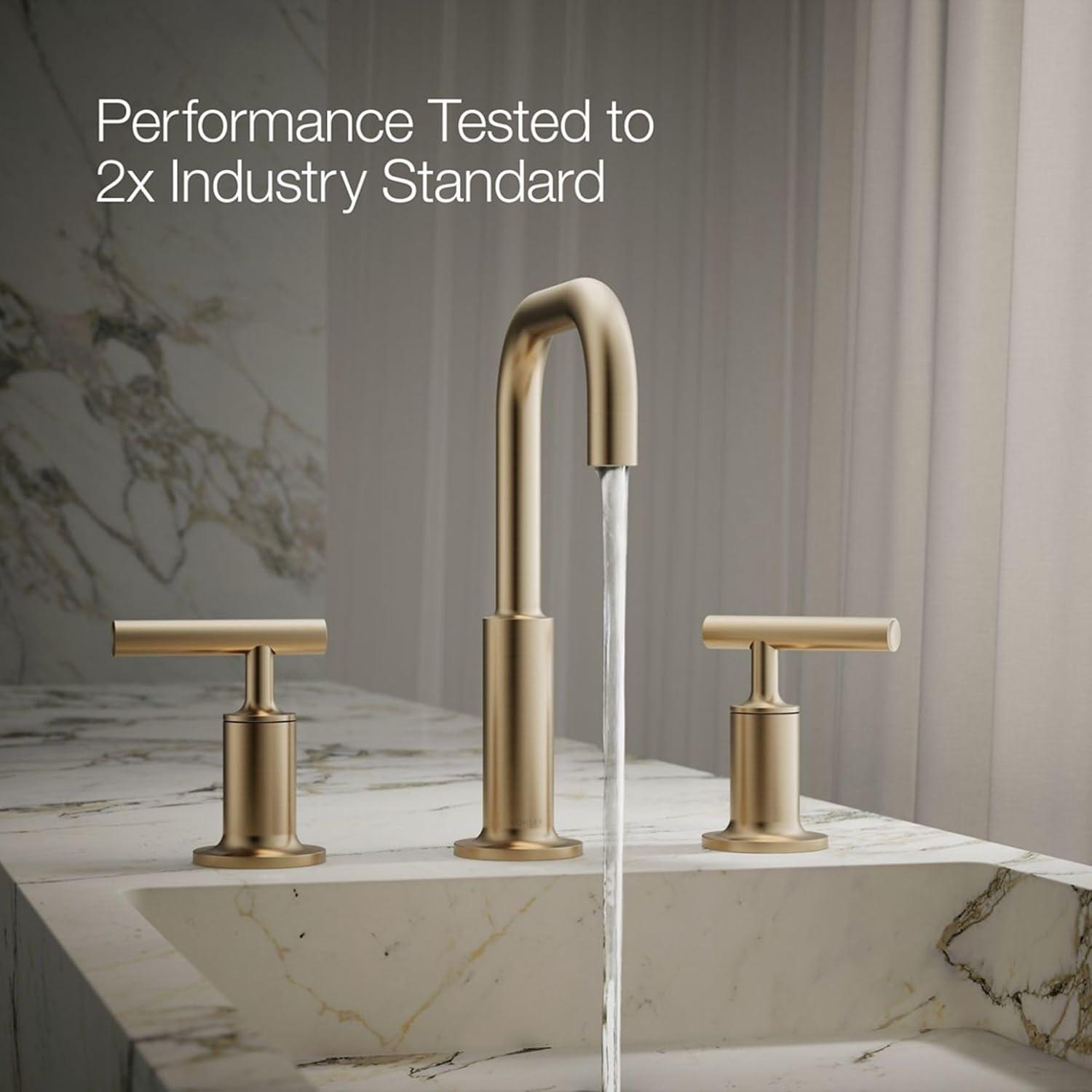 Purist® Widespread Faucet with Drain Assembly Low Lever Handles and Low Gooseneck Spout