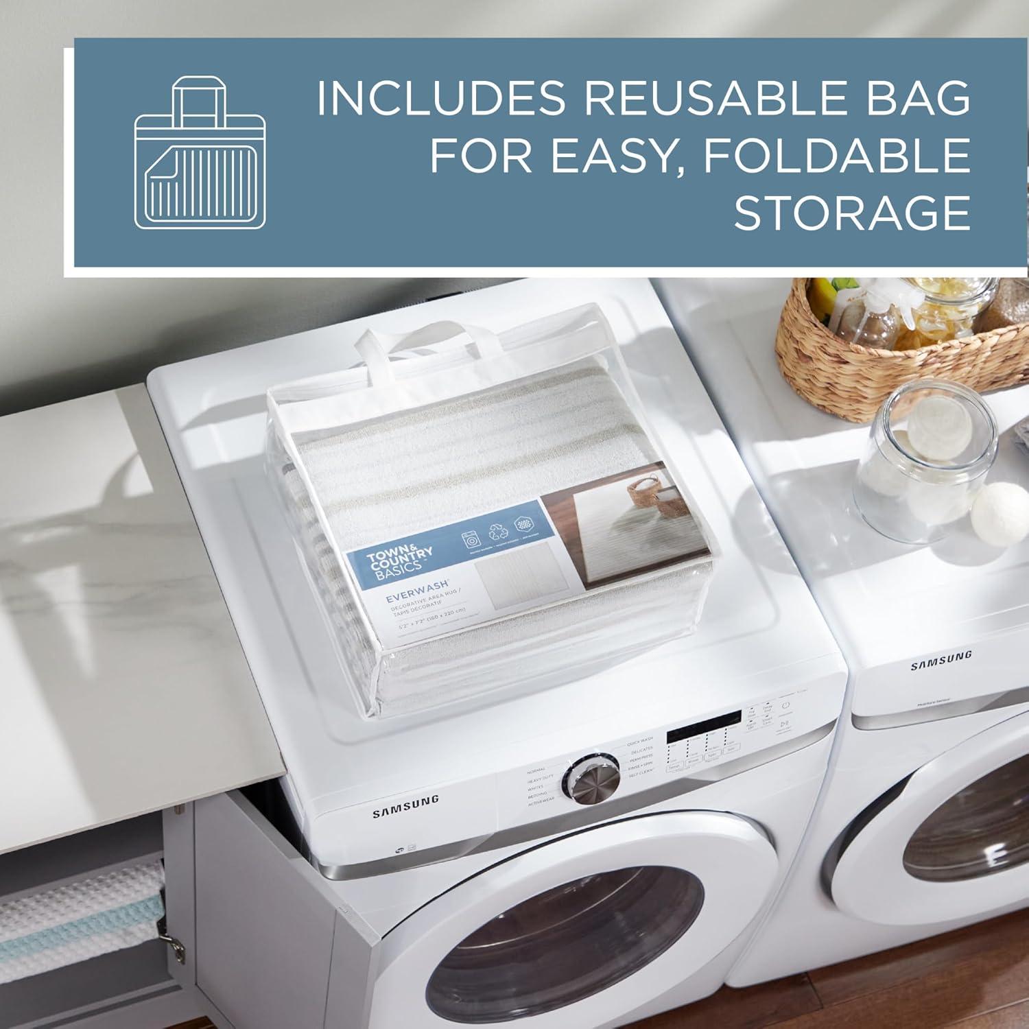 Town & Country Basic Layne Everwash Non-Slip Backing Area Rug Cream/Beige