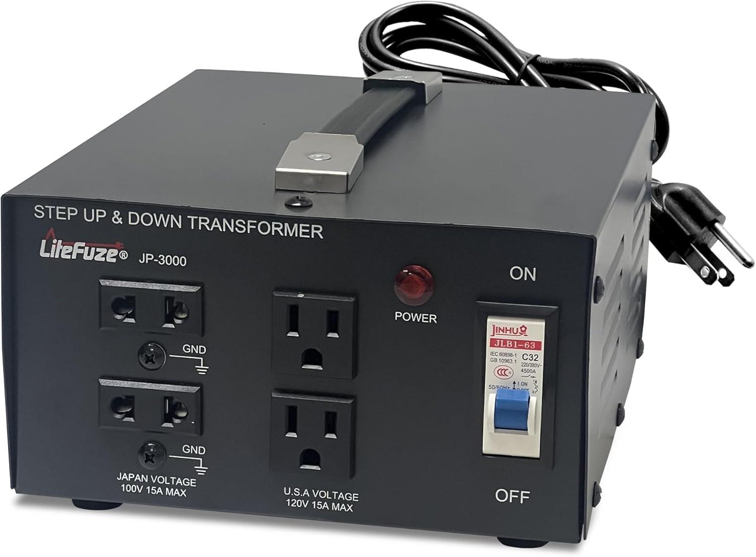 Litefuze 3000W Japan Voltage Converter Transformer - Step Up/down 100v to 120v & 120v to 100v - CE Certified with With Circuit Breaker Protection - 3-Year Warranty.(JP-3000)