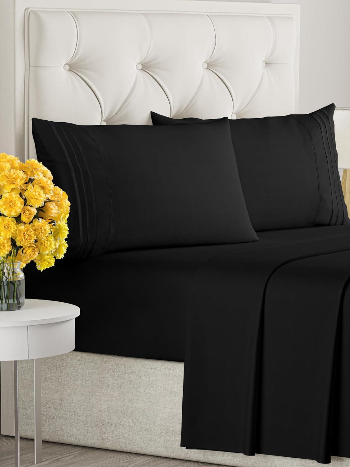 King Size Black Microfiber 4 Piece Bed Sheet Set