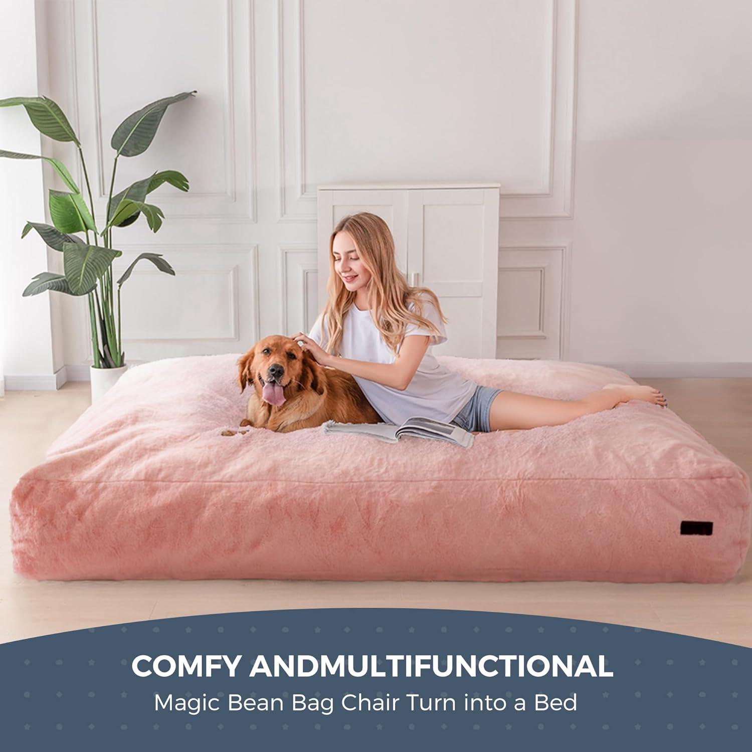 MAXYOYO Giant Bean Bag Chair Bed for Adults, Convertible Beanbag Folds from Lazy Chair to Floor Mattress Bed, Large Floor Sofa Couch, Big Sofa Bed, High-Density Foam Filling, Machine Washable