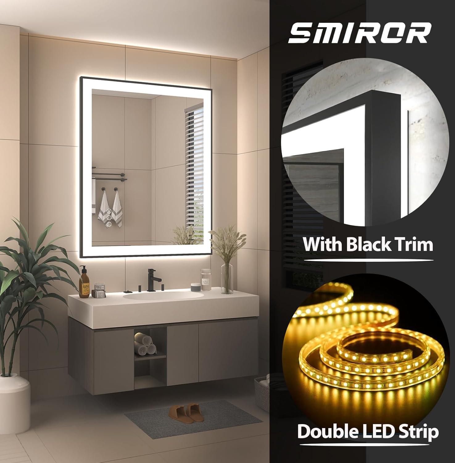 Aevar Super Bright Front & Back LED Lighted Anti-Fog Aluminum Alloy Framed Tempered Glass Bathroom/Vanity Mirror with ETL & 3-Year Warranty