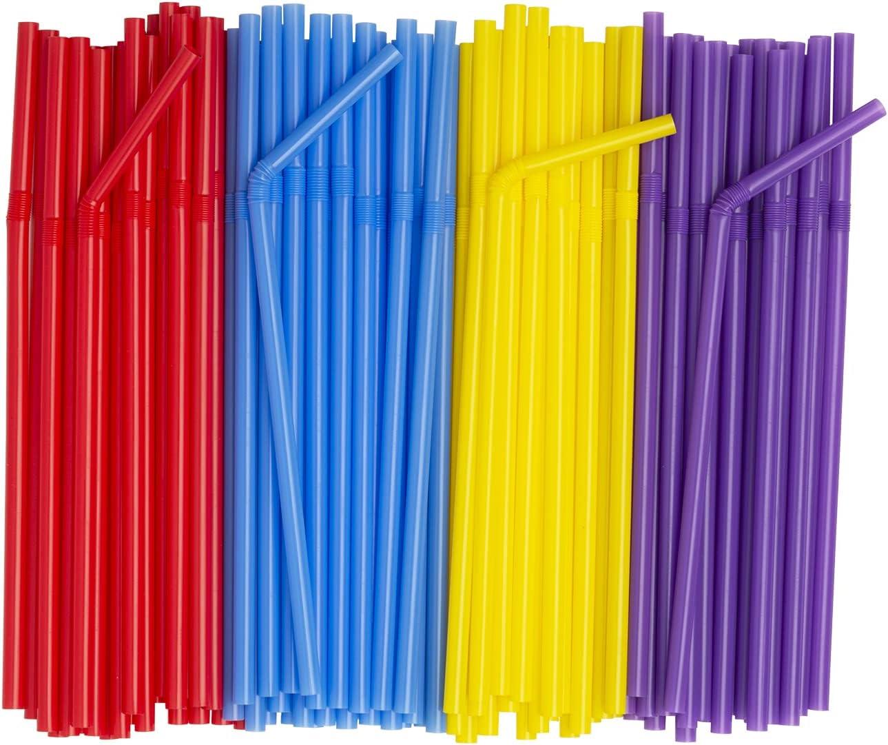 Comfy Package Flexible Drinking Straws Plastic Disposable Bendy Straws, 500-Pack