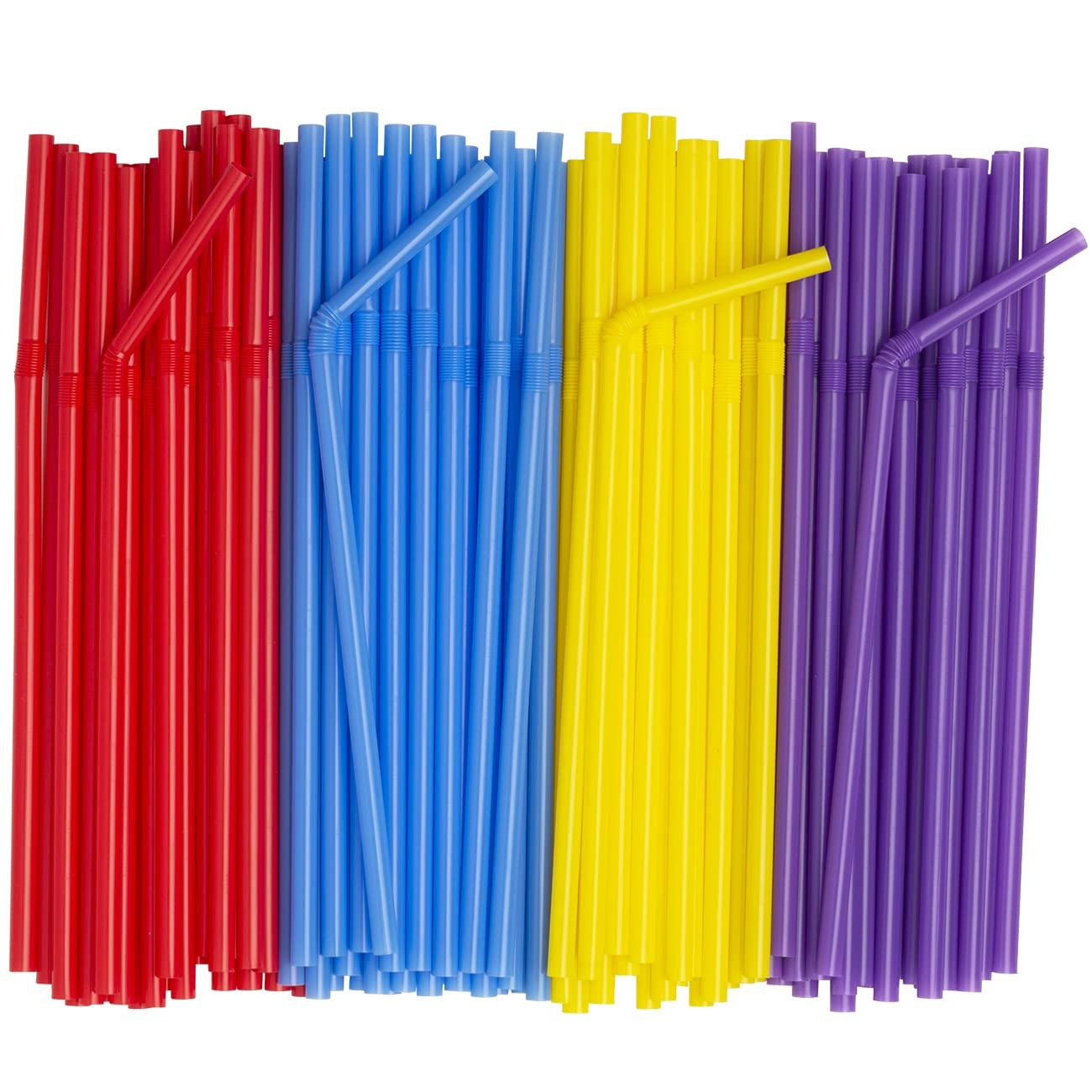 Comfy Package Flexible Drinking Straws Plastic Disposable Bendy Straws, 500-Pack