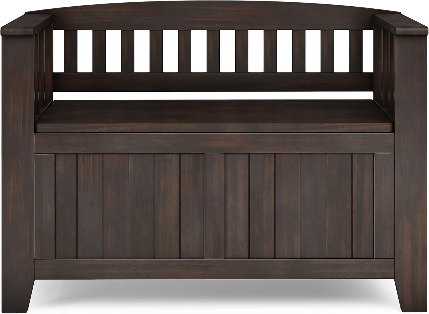 Simpli Home Acadian SOLID WOOD 36 inch Wide Transitional Small Entryway Storage Bench in Brunette Brown