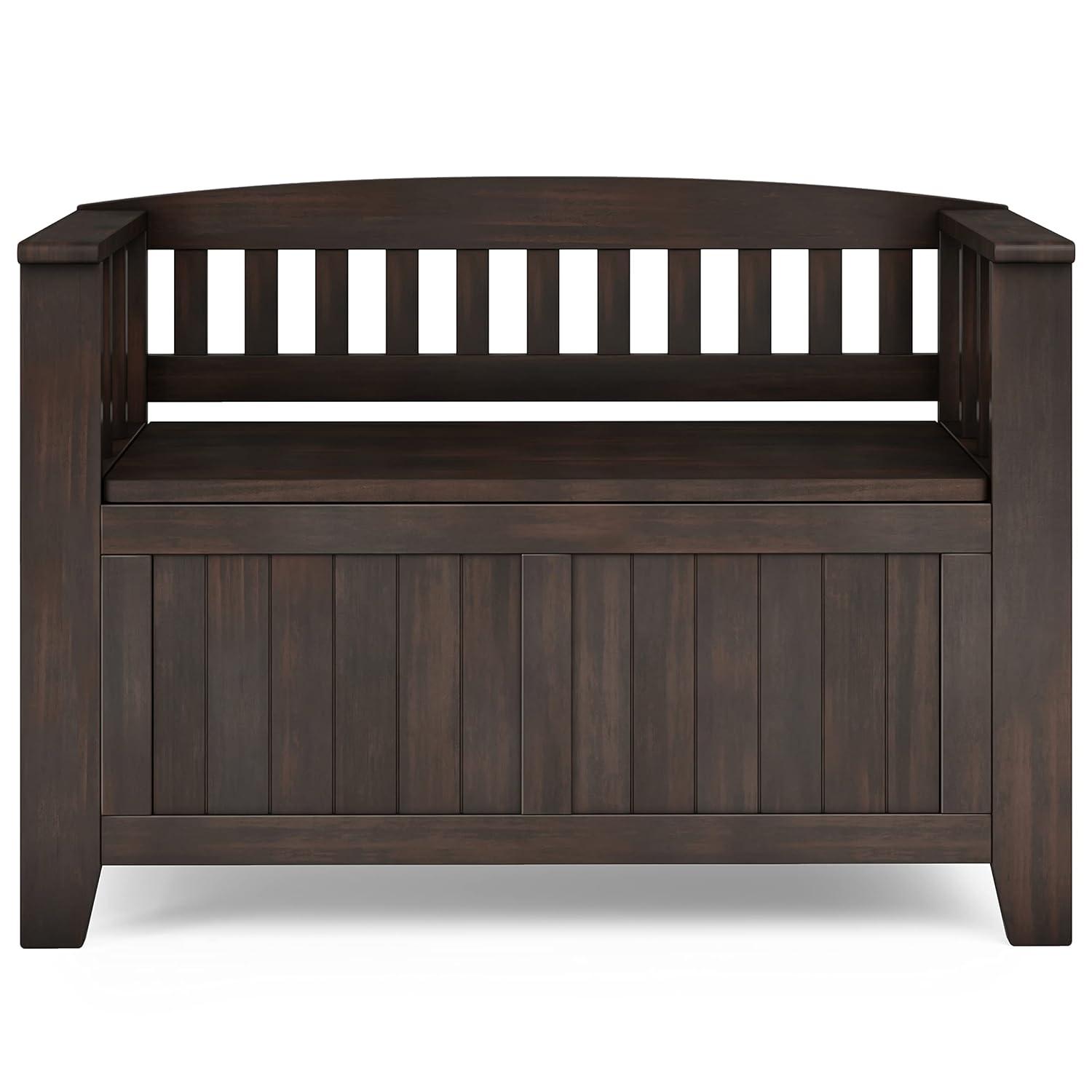 Simpli Home Acadian SOLID WOOD 36 inch Wide Transitional Small Entryway Storage Bench in Brunette Brown